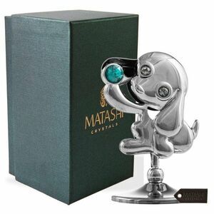 Matashi Chrome Plated Puppy Dog Tabletop Ornament with Crystal
